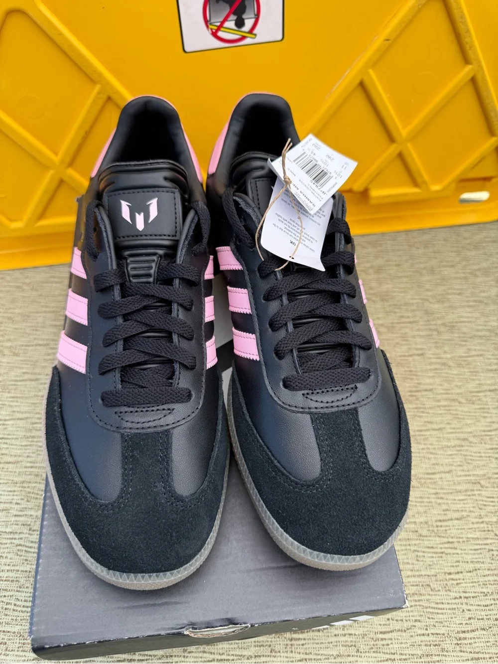 adidas Samba Mens Black with Pink Stripes Sneakers